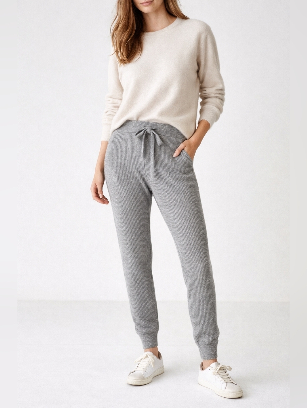 State cashmere- Grey Cashmere Ribbed Knit Joggers- Small - Like New